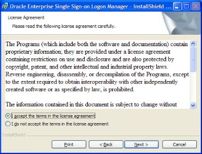 Installing the ESSO-LM Agent 4. On the License Agreement panel, read the license agreement carefully.