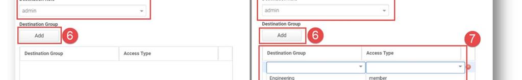 Select the appropriate Destination Group and Access Type from the Destination Group and Access Type (owner or member) from the list of groups you already created in Dropbox.