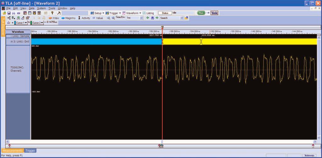 Figure 1. Cross-bus analysis often begins with a dual-trace LA display showing the analog waveform plotted against a serial or parallel bus data acquisition.