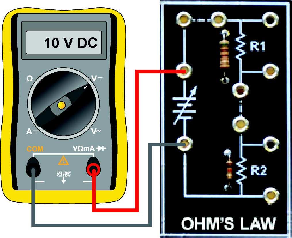 Select the dc volts function on your multimeter, and connect test leads to the meter to measure voltage.