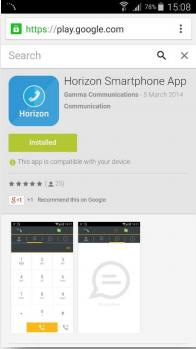 Installation The Horizon app can be located within the Google Play Store. After you've found it tap 'Install' and the app will download and install.