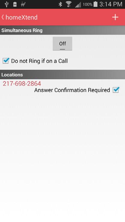 SIMULTANEOUS RING Touch Simultaneous Ring to configure and enable/disable this feature.