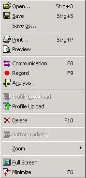 4.4.3. The pop up menu of IRSoft view In the IRSoft view, when a profile is displayed pressing the right mouse button can activate a pop up menu.