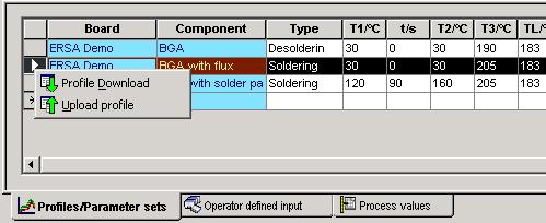 4.6.5. Working with the profile table To edit data in the profile table the cursor is set to the cell you want to edit information.