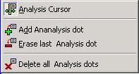 To set and erase the analysis dots IRSoft offers three functions: set analysis dot erase last analysis dot erase all analysis dots These functions are available over the analysis pop up menu.