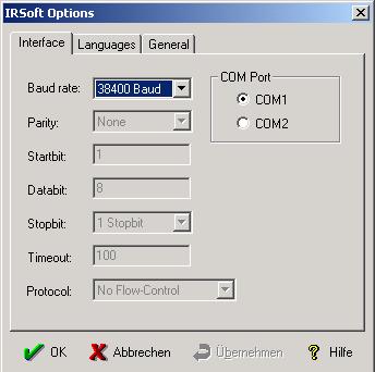 7.2. Setting of options IRSoft includes some application specific options. They are located in the dialogue IRSoft Options. You can open this dialogue via menu Extras -> Options.