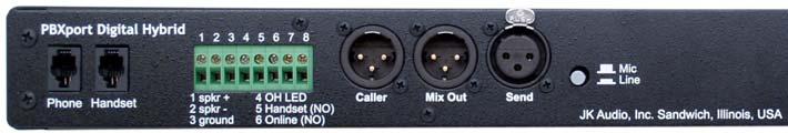Features Rear View 16 17 18 19 20 21 22 16. Caller Output - Male balanced XLR output contains caller audio from the far side of the call. 17. Mix Output - Male balanced XLR output contains Caller and/or Send audio based upon Send>Mix<Caller volume control settings.