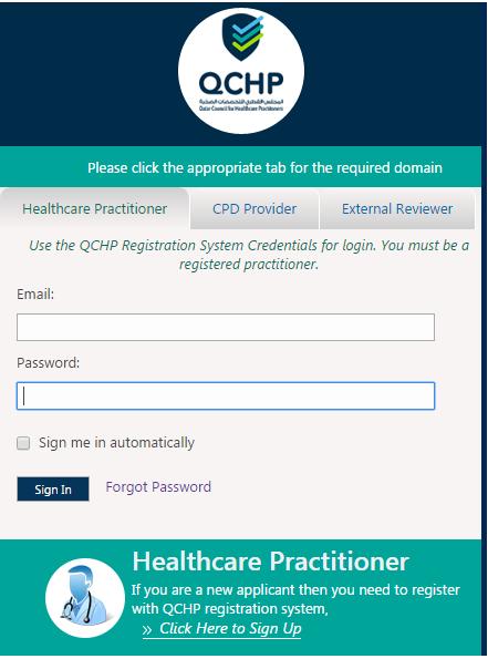 If you forgot your password then, Click on the Forgot Password link to redirect to QCHP Registration