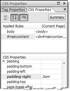 CHAPTER 7 CSS POSITIONING USING EXPRESSION WEB STYLE TOOLS 205 3. At this point you should also add a small amount of padding to the right side of the #maincontent,as shown in Figure 7-39.