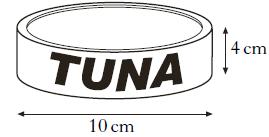 A tin of tuna is in the shape of a cylinder. It has diameter 10 cm and height 4 cm.
