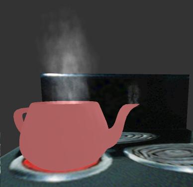 Figure 9: Hot steam rising up from a teapot and its spout. Figure 9 shows the result of hot steam rising up from a teapot and its spout. We model the inlets of the steam as two patches.