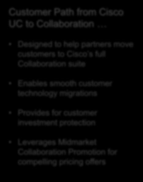 Customer Path from Cisco UC to Collaboration Designed to help partners move customers