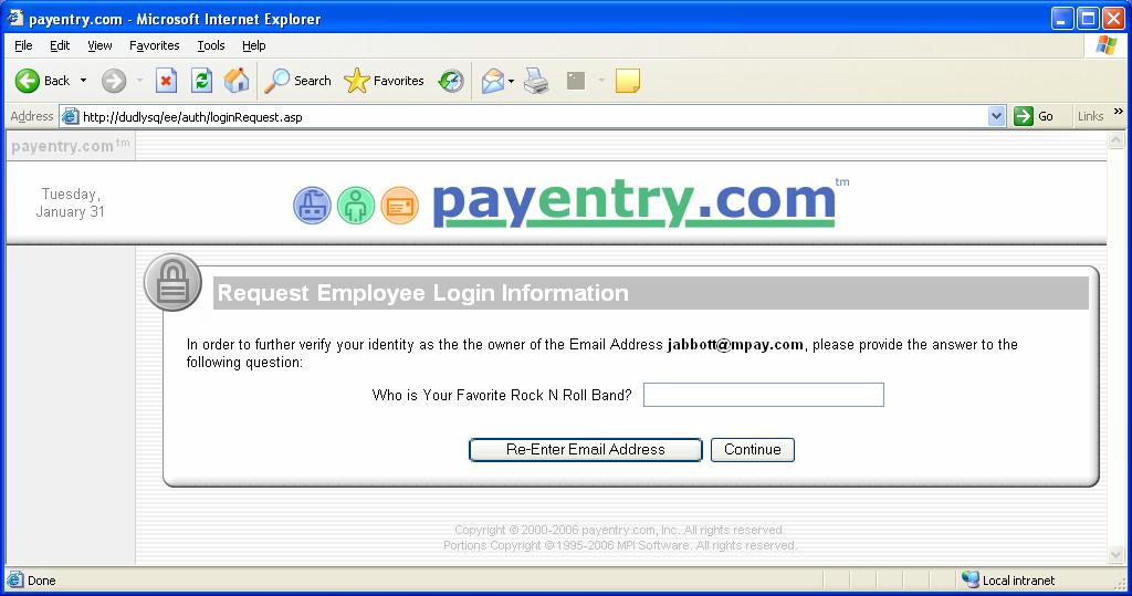 Request Employee Login Information Page This is a new page in ESS to allow the employee to request their login information be sent to them in an email message.