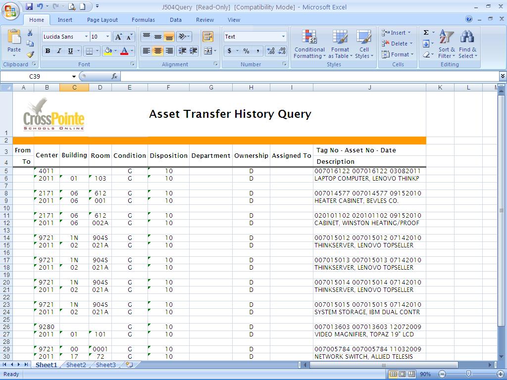 This shows the exported list in Excel; it lists all