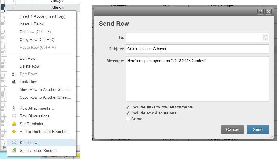 Send Row: Selected rows can be shared via email. Highlight the row (or rows) to be shared.