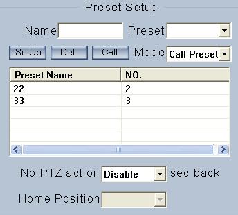 In this screen, you can define the PTZ protocol and set the Preset Position as well as the plan to execute them automatically.
