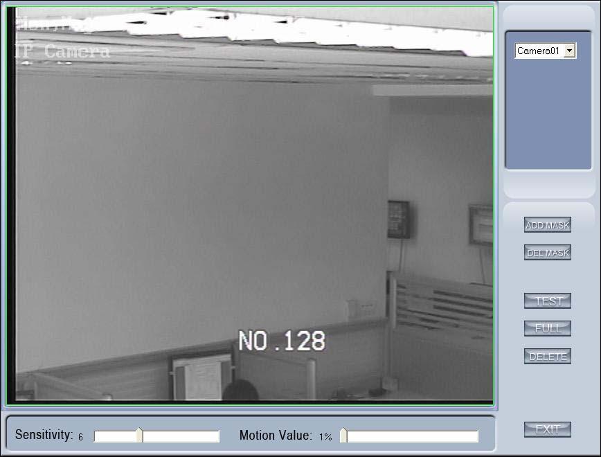 By default, the entire screen is set as motion detection area where is indicated with green border around the image.