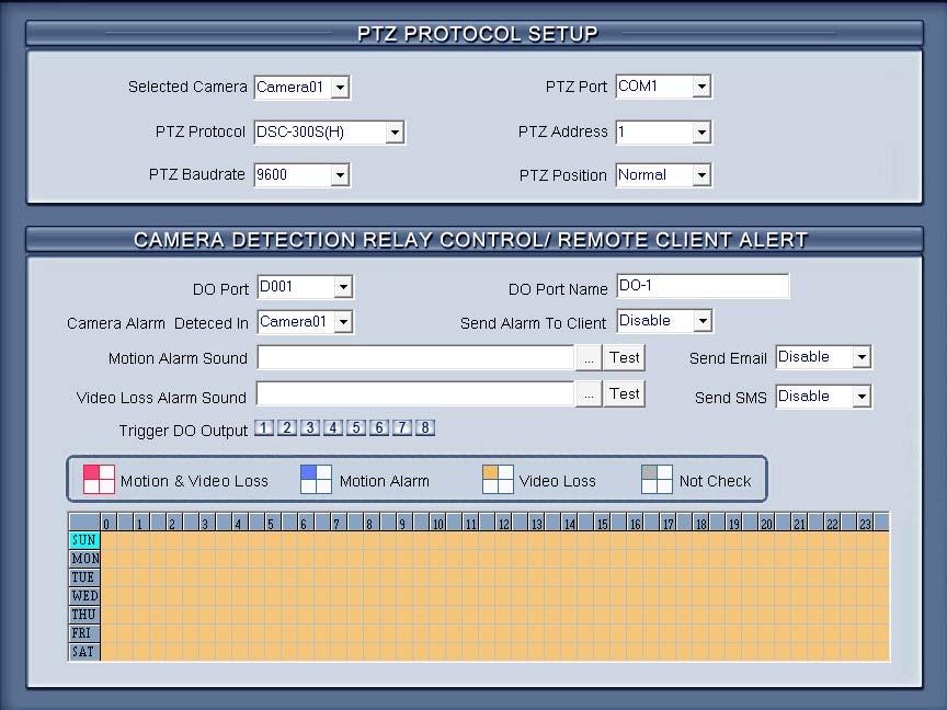 2.4 PTZ & Linkage setup 2.4.1 PTZ protocol setup Selected Camera Select the camera from the drop-down list to be set the parameters.