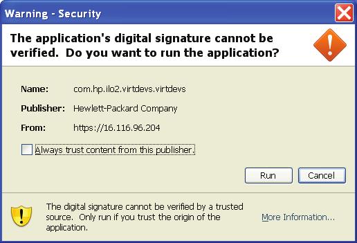 (To avoid certification warnings, install valid certificates for the ilo 2 MP.