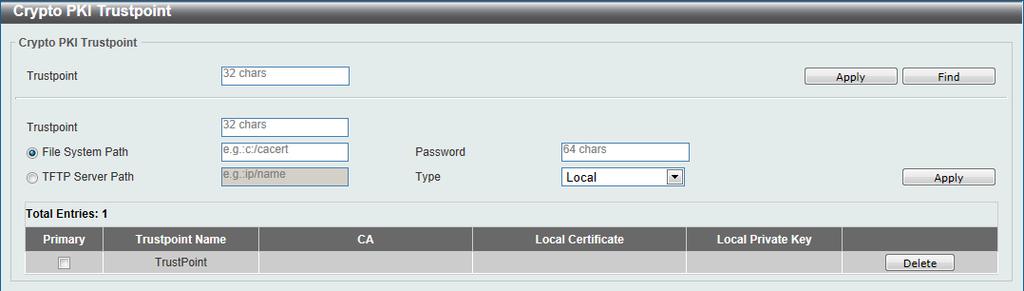 The fields that can be configured for Import File are described below: File Select Select the file type that will be loaded here. Options to choose from are Certificate and Private Key.