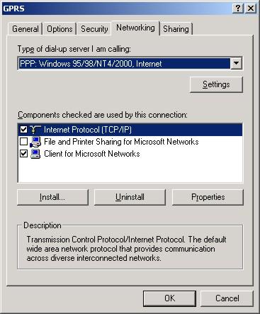 Click on Settings in order to configure the PPP connection. The PPP Settings window will open.