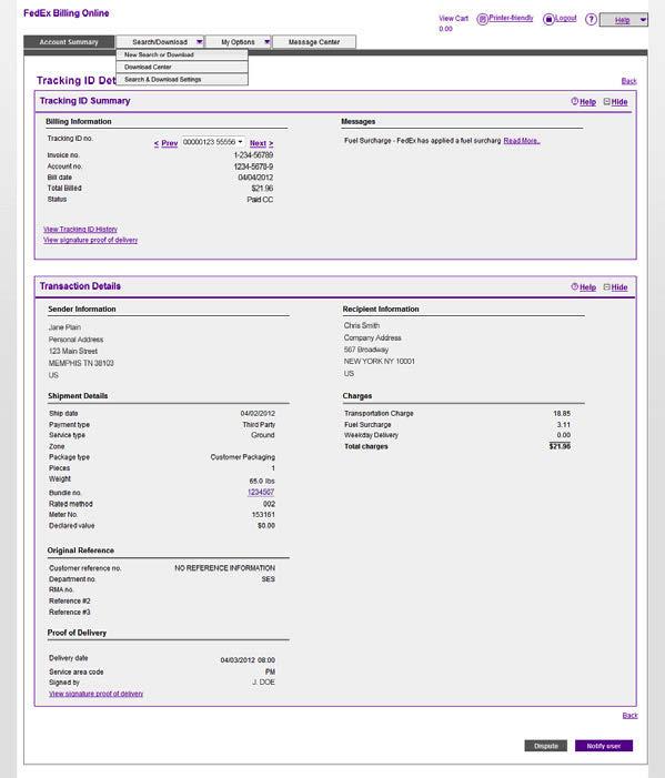 4.1 FedEx Ground Multiweight Summary On the Invoice Detail screen, multiweight shipment bundles are indicated with the Product Group value.