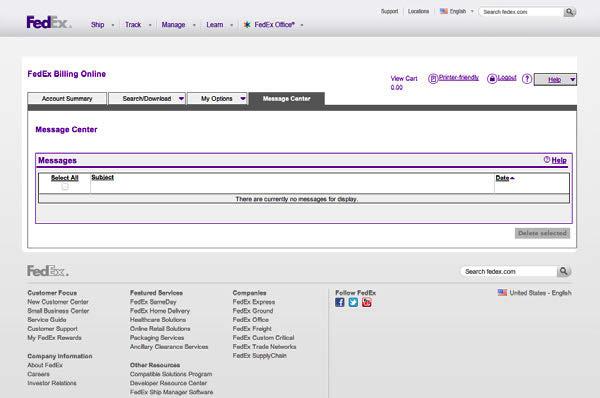 2.3 Message Center FedEx periodically needs to send you important messages about your account and promotions.