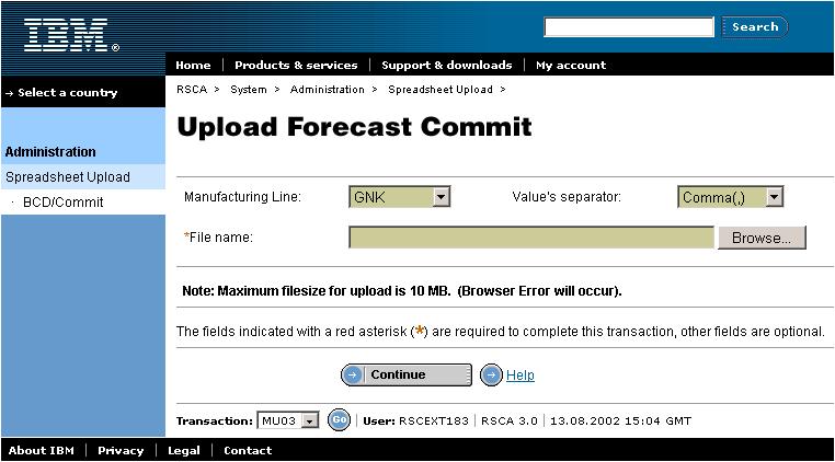 Forecast BCD/Commit Spreadsheet upload The selection screen for Forecast BCD/Commit will pop up. On this screen the user can define his selection criteria.