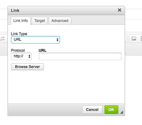The Link Type dropdown may have something other than URL selected but you will most likely want to use the URL option for what you are trying to accomplish.