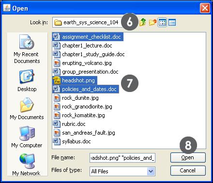 Uploading Files to Course Files: Uploading Multiple Files Using the Browse Function 6. Open your local drive folder containing the files and folders to upload.