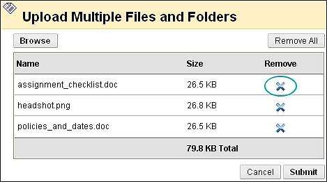 Uploading Files to Course Files: Uploading Multiple Files Using the Browse Function 9. The files and folders are added to the Upload Multiple Files and Folders page.