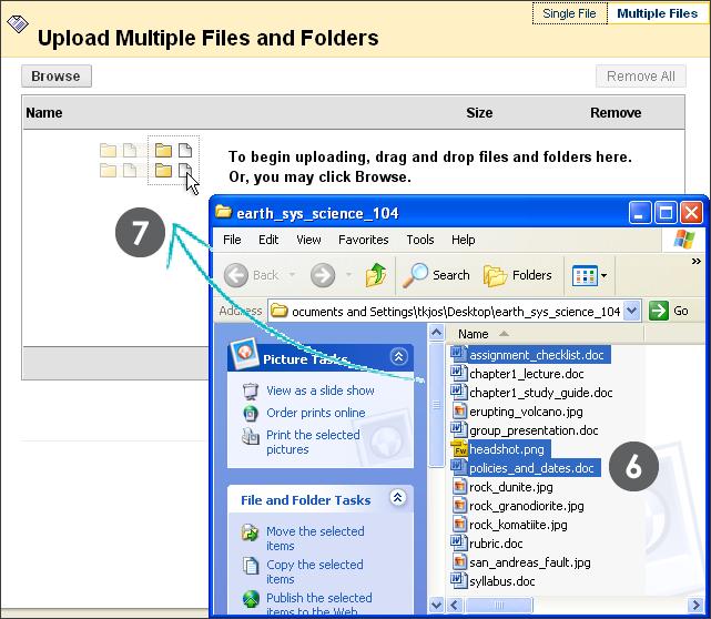 Uploading Files to Course Files: Uploading Multiple Files Using the Drag-and-Drop Function Figure 2 8. The files and folders appear in the upload box.