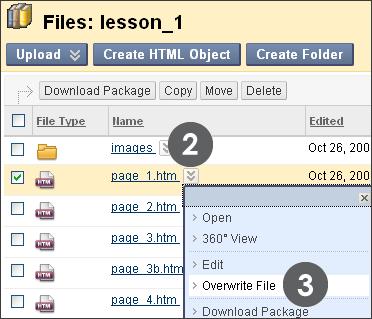 Overwriting a File QUICK STEPS: overwriting a file 1. Once you have edited a file on your desktop, navigate to the file in Course Files you want to overwrite. 2.