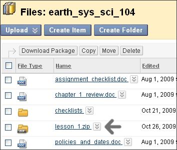 Uploading Files to Course Files: Uploading and Keeping a File Zipped Figure 5.