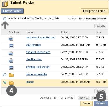 Working with Files and Folders in Course Files: Moving Files and Folders in Course Files 4. On the Select Folder page, select the Destination folder.