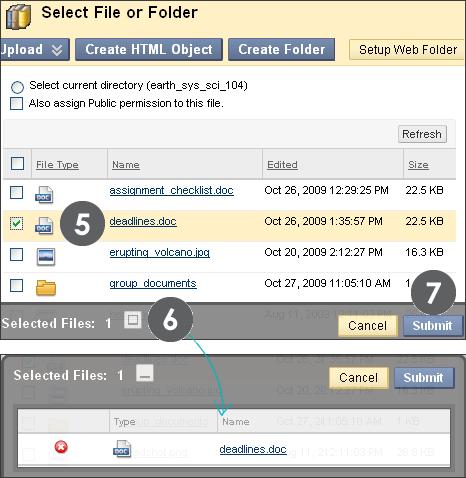 Creating and Linking to Content in Course Files: Linking to Files in Course Files 5. On the Select File or Folder page, select one or more files and folders. 6.