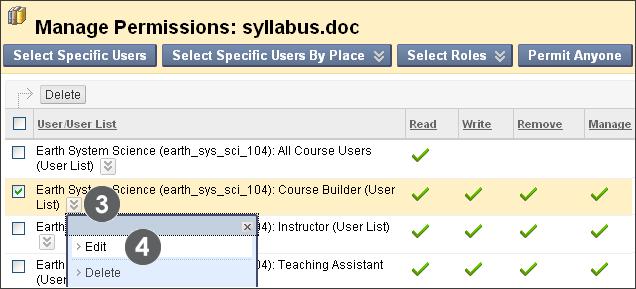 Click the icon in the Permissions column next to the file or folder. Figure 1.1 3.