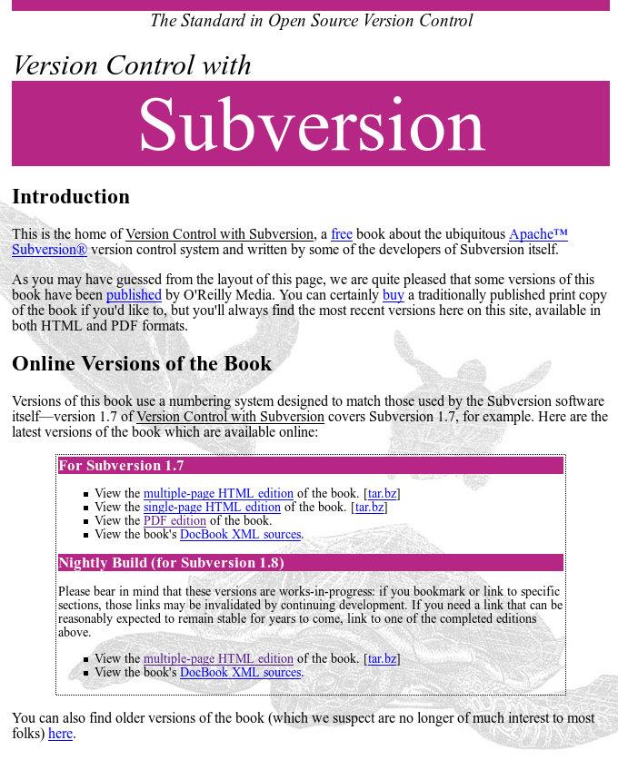 Literature For both systems Subversion and Git, there are several
