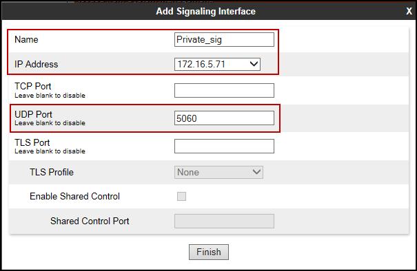 6.4.3 Signaling Interface To create the Signaling Interface toward IP Office, from the Device Specific menu on the left hand side, select Signaling Interface.