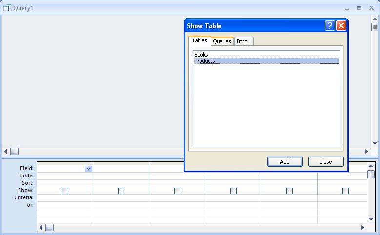 Query Creation Step 2 Add Tables To add the table(s) to the query