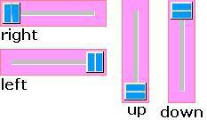(Right, Up, Left, Down) (Resolution) Sets the value change in the word register for each step of the Slider.