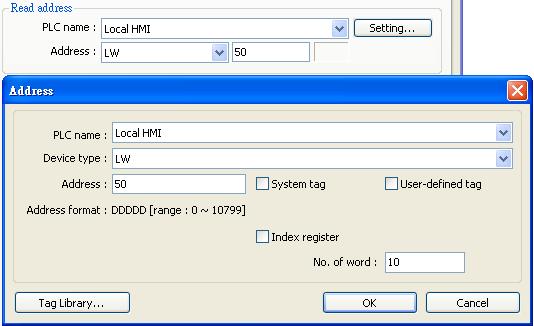 Add one (ASCII Input) object and one (Function Key) object in window 10 of the project. The settings of these objects are shown as below.