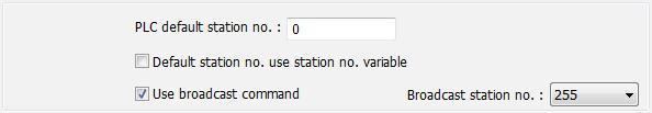 When (Use broadcast command) check box is select, please fill in (Broadcast station no.) according to the broadcast station number defined by PLC.