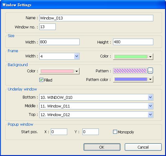 6.2.1. Creating and Setting a Window In window tree right click on a window number then select (New). (Name) The name will appear on the title bar and also in window tree. (Window no.