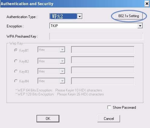 3. Authentication & Security page will pop up. TKIP, AES and Both (TKIP+AES) security are support.