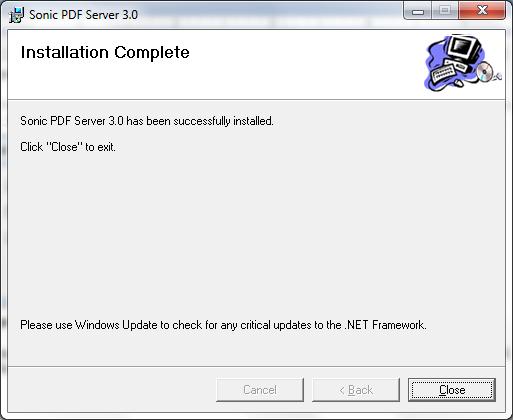 Snic PDF Server 3.0 Figure 8: Installatin prcedure (step 7/7) Click Clse t exit the setup.