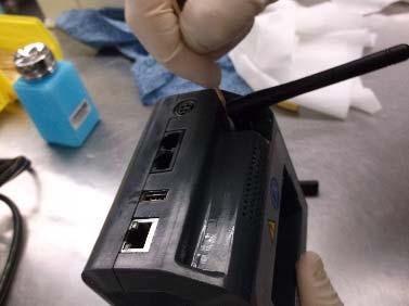 Be careful not to get bleach solution in the connector/battery port.