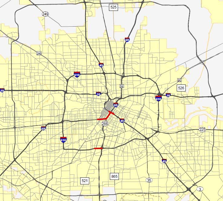 Texas Clear Lanes : Project Selection Houston (2017 UTP March Update) $421M on the IH 69 Corridor to reconstruct the interchange at SH 288, reconstruct