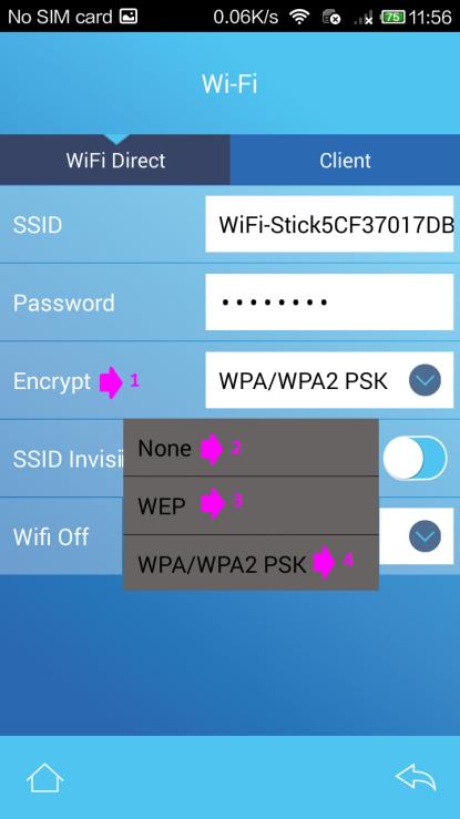 1) Way of encryption. 2) Visible. 3) WEP encrypt(64bit):original password 12345.