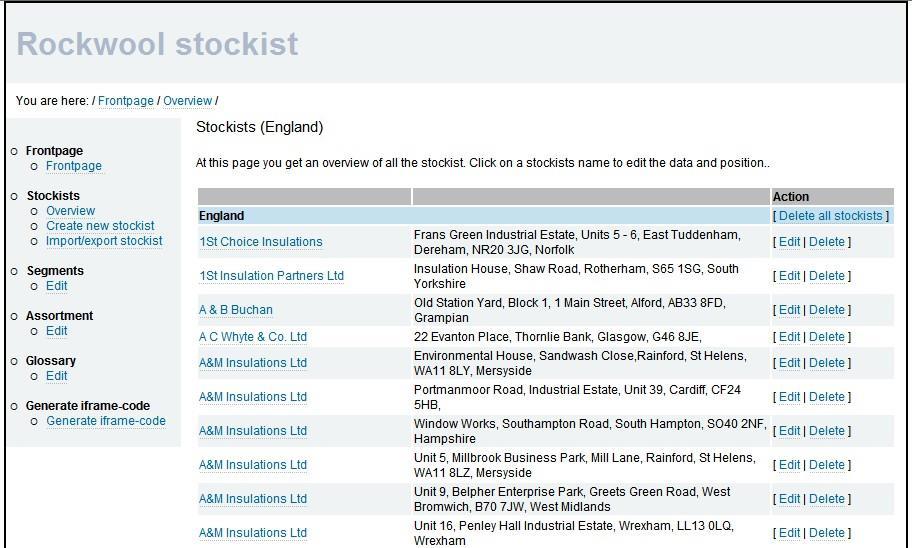 3 Stockists 3.1 Overview In this section you can overview the full list of stockist that you have in the system.